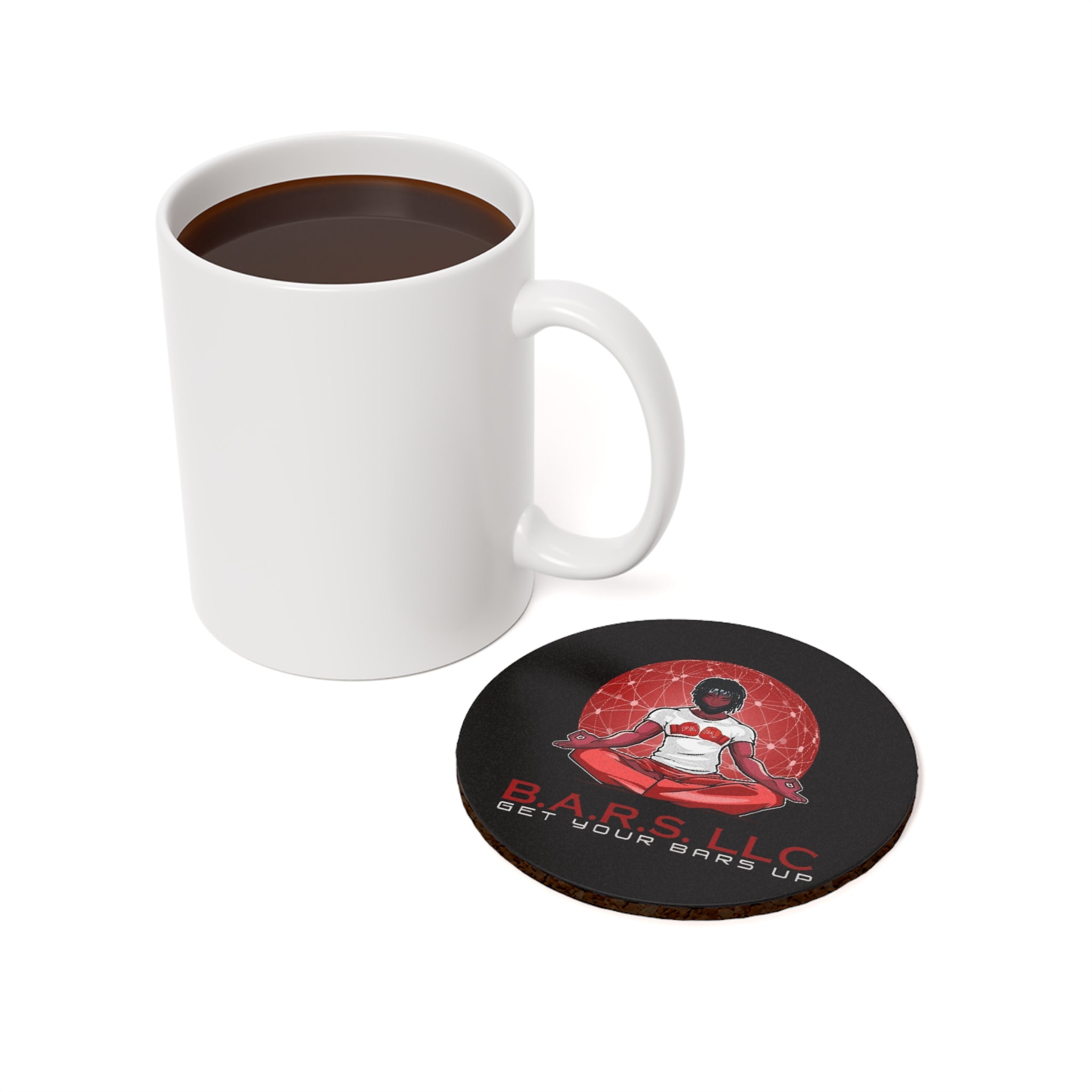 B.A.R.S. LLC Cork Back Coaster — Get Your Bars Up Meditation Drink Coaster