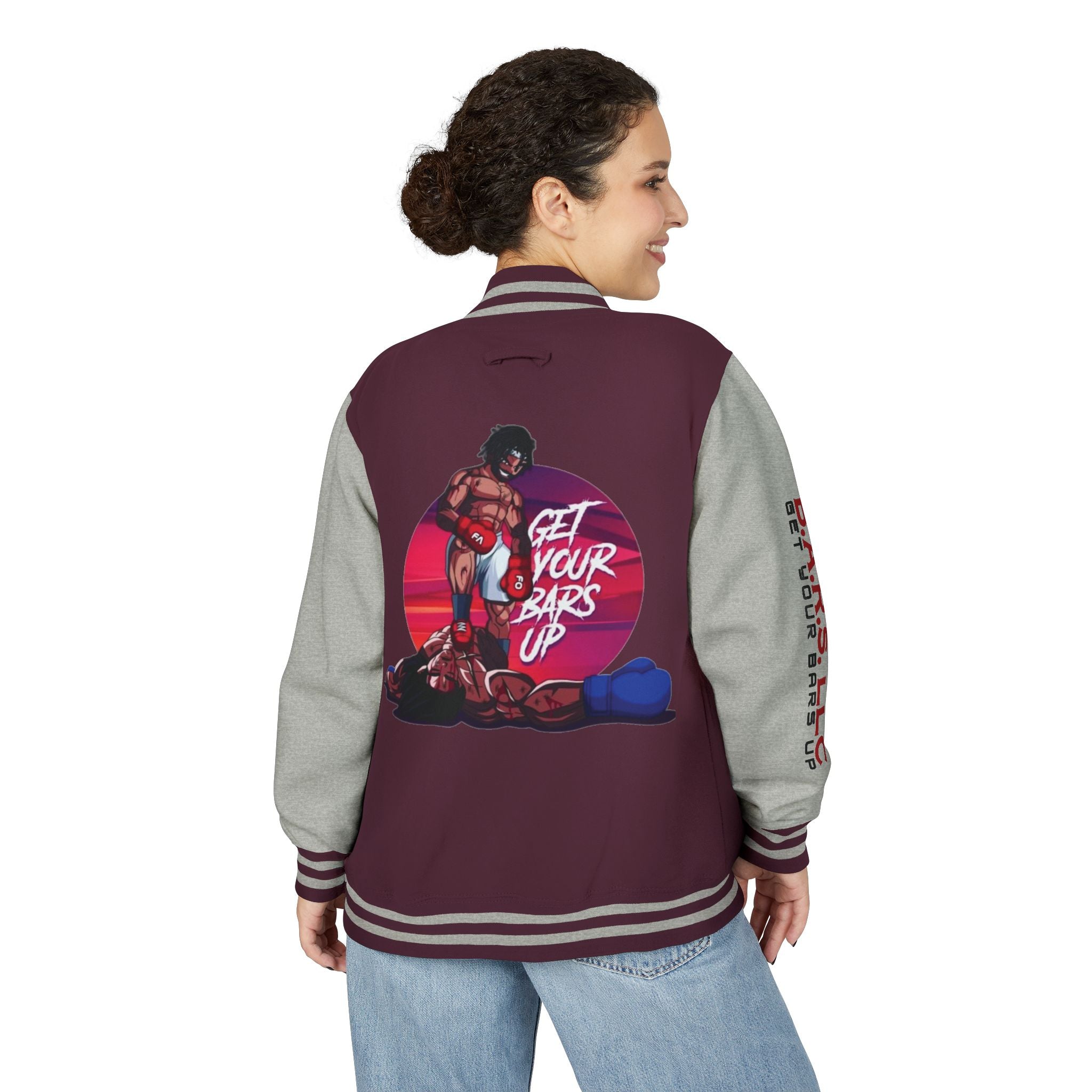 Letterman Jacket — 'Get Your Bars Up' Retro Boxing Varsity Jacket
