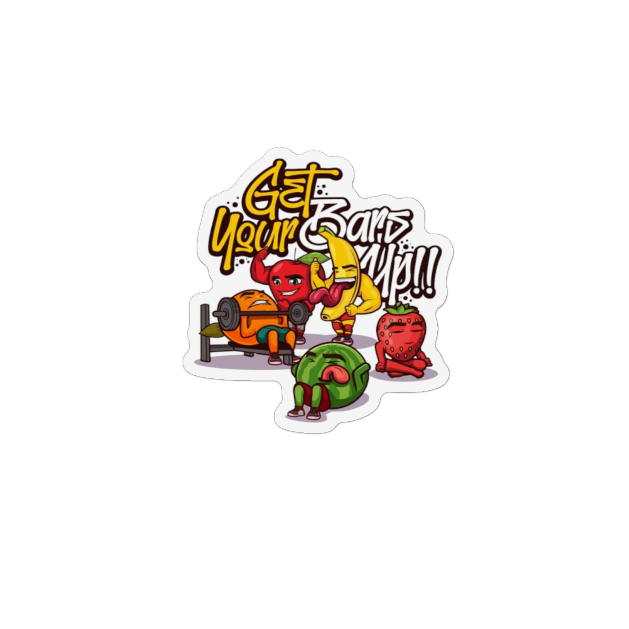 "Get Your Bars Up!!" Gym Fruit Characters Custom Shape Magnet