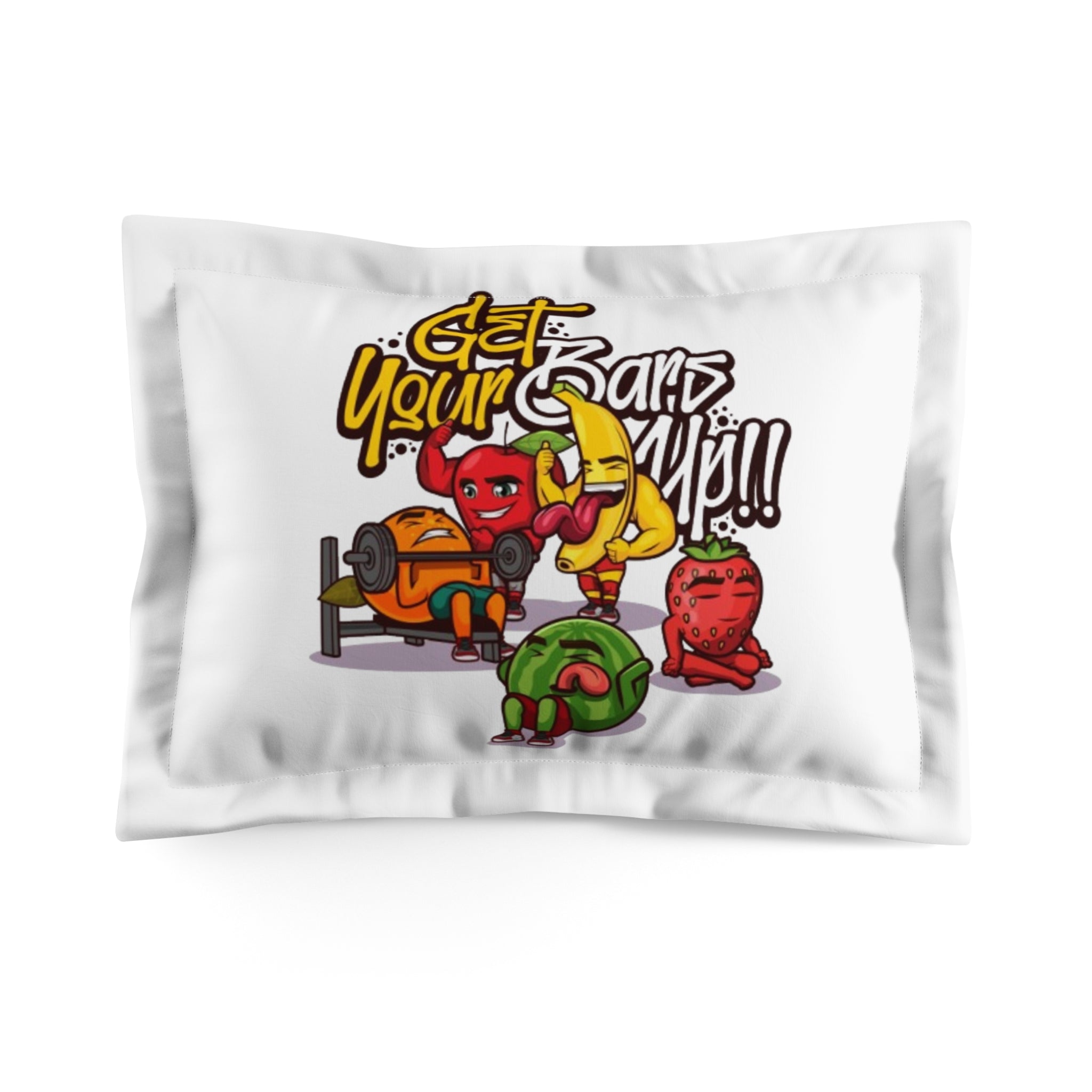 Pillow Sham — "Get Your Gains Up!!" Gym Fruit Workout Cartoon Design