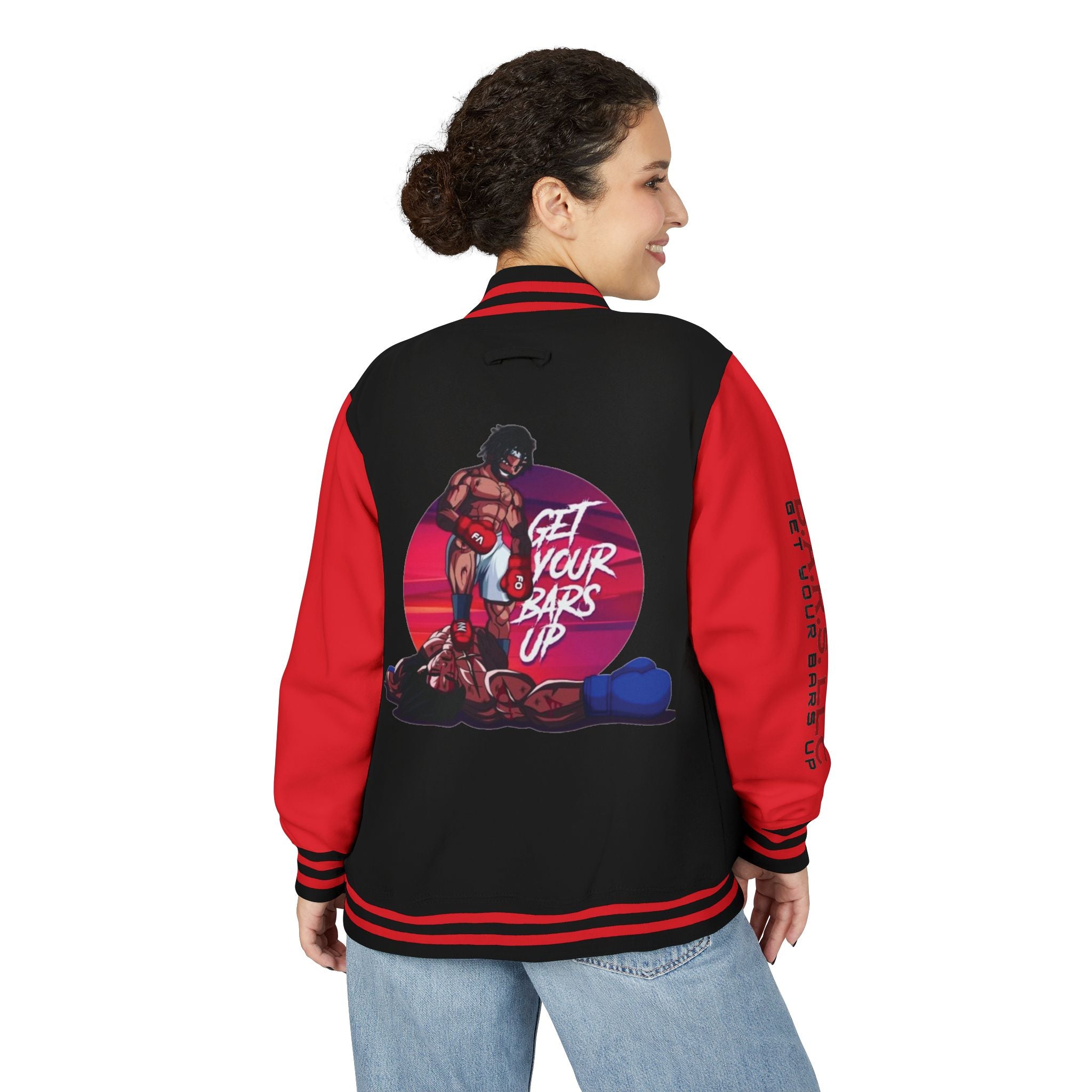 Letterman Jacket — 'Get Your Bars Up' Retro Boxing Varsity Jacket