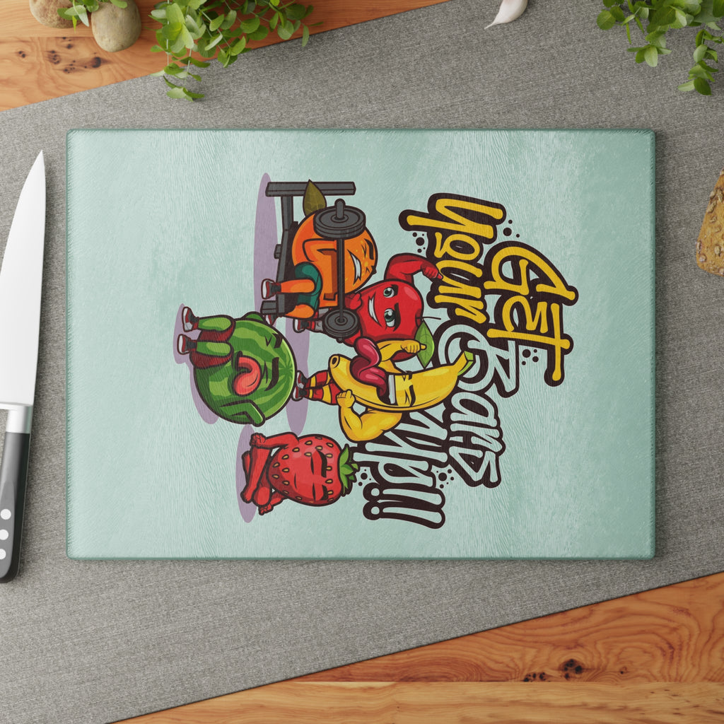 Glass Cutting Board — Funky Fruit Crew Design (Eat Your Veggies)