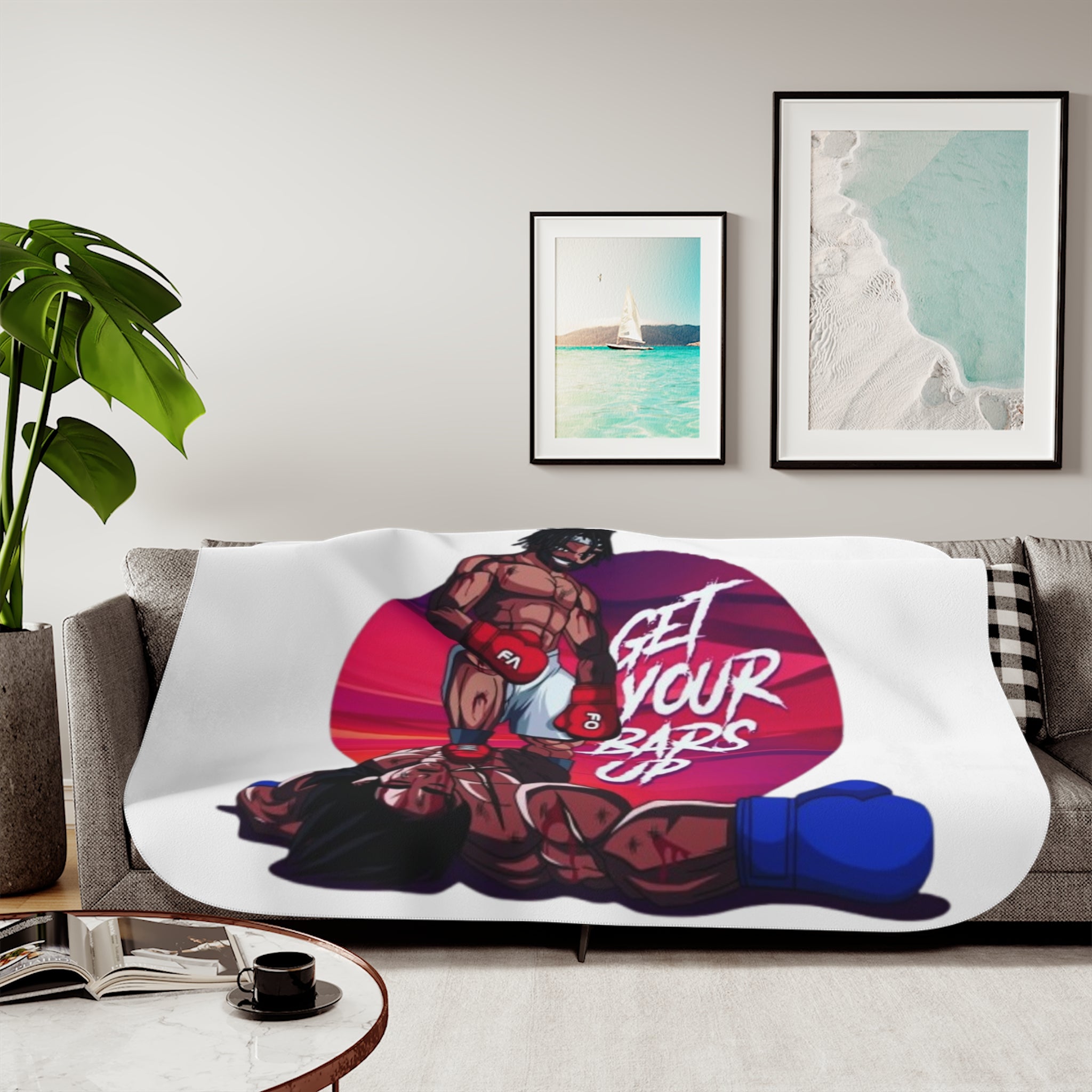 Get Your Bars Up Sherpa Blanket — Motivational Boxing Design