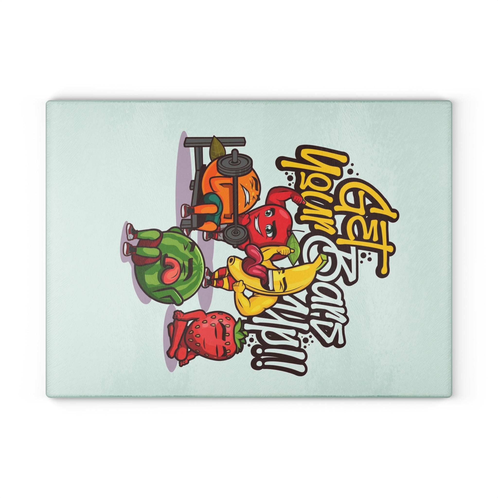 Glass Cutting Board — Funky Fruit Crew Design (Eat Your Veggies)