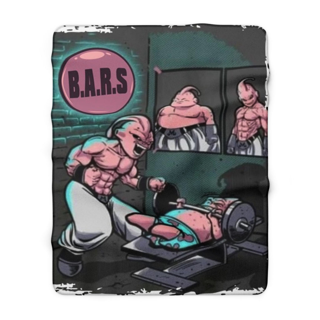 Sherpa Fleece Blanket — 'B.A.R.S.' Gym Cartoon Muscle Funny Workout Throw