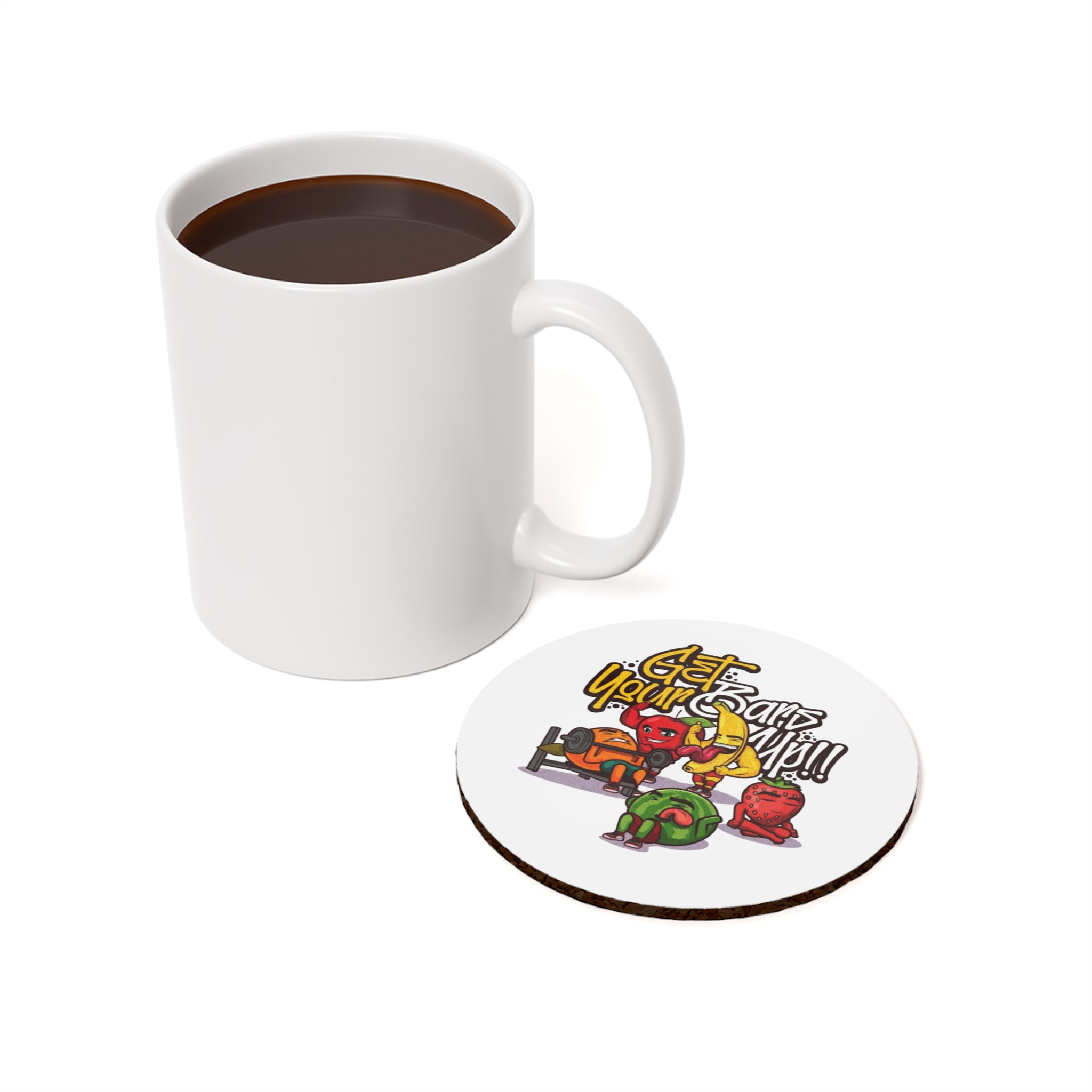 Coaster — "Get Your Bars Up!!" Fitness Fruit Cork Back Drink Coaster